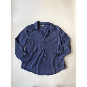 Soft Surroundings Size M Petite Blue/Purple Quarter Snap Collared Long Sleeve